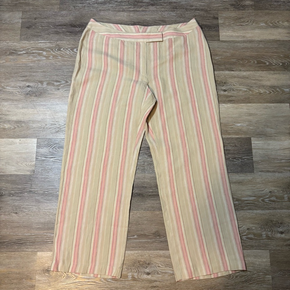 Worthington 100% Linen Beige and Pink Striped Pants | Womens Sz 18W